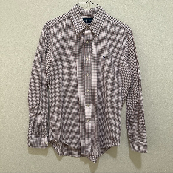 (SOLD) Ralph Lauren Men’s L Plaid Red Navy Button down Long sleeve - Picture 4 of 7